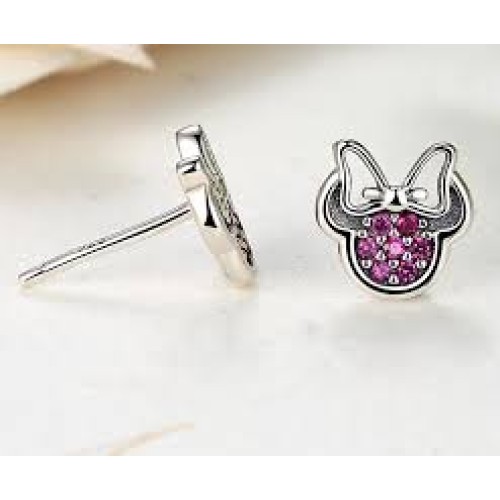  Brincos Mouse em Prata e Zirconias Rosa